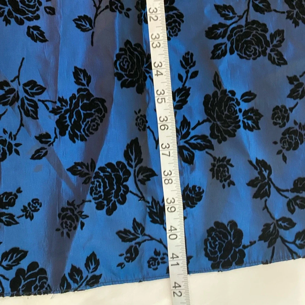 VINTAGE ALCHEMY Blue Iridescent Black Velvet Floral Burnout A-Line‎ Maxi Skirt 8